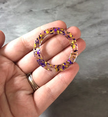 Royal Purple & Gold Confetti circle Resin Beads, geometric acrylic 40mm Earring Necklace pendant bead 1 one hole at top, round jewelry