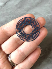 Filigree NAVY BLUE Beads, circle cutout acrylic 32mm Earring Necklace pendant bead painted metal filigree jewelry round circular sun mandala