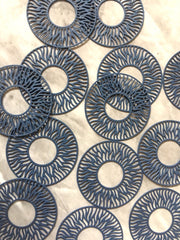Filigree NAVY BLUE Beads, circle cutout acrylic 32mm Earring Necklace pendant bead painted metal filigree jewelry round circular sun mandala