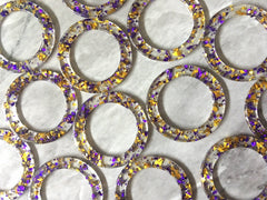 Royal Purple & Gold Confetti circle Resin Beads, geometric acrylic 40mm Earring Necklace pendant bead 1 one hole at top, round jewelry