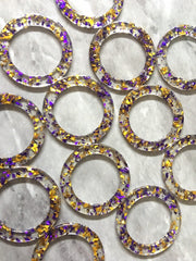 Royal Purple & Gold Confetti circle Resin Beads, geometric acrylic 40mm Earring Necklace pendant bead 1 one hole at top, round jewelry