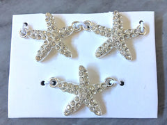WHOLESALE Silver & rhinestone crystal pave stone starfish connector beads, diamond star 2 hole bracelet earring necklace jewelry