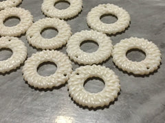 White Ratton Acrylic Beads, circle cutout acrylic 32mm Earring Necklace pendant bead, one hole at top DIY blanks rattan straw hay