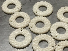 White Ratton Acrylic Beads, circle cutout acrylic 32mm Earring Necklace pendant bead, one hole at top DIY blanks rattan straw hay