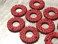 Maroon Red Ratton Acrylic Beads, circle cutout acrylic 32mm Earring Necklace pendant bead, one hole at top DIY blanks rattan straw hay