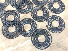 Filigree NAVY BLUE Beads, circle cutout acrylic 32mm Earring Necklace pendant bead painted metal filigree jewelry round circular sun mandala