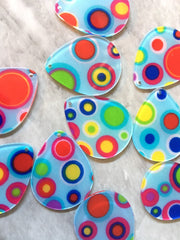 Blue POLKA DOT & Clear resin Acrylic Blanks Cutout, earring pendant jewelry making, 40mm 1 Hole earring blanks round circle