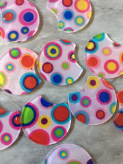 Blush Pink & Polka Dot Beads, circle cutout acrylic 36mm Earring Necklace pendant boho, one hole top colorful acrylic DIY jewelry round