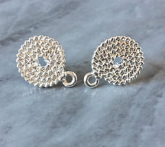 17mm SILVER woven post earring circle blanks, silver drop earring, silver stud earring, silver jewelry, silver dangle DIY earring makin