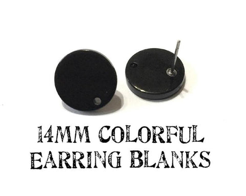 14mm black post earring round blanks, black round earring, black stud earring, drop dangle earring making colorful jewelry blanks