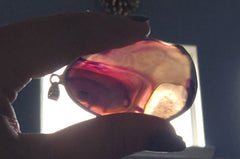 XL Sterling Silver Dipped Purple & Gray Natural Agate GRADE A slice, glass beads circle long oval mandala necklace tree ring striped pendant