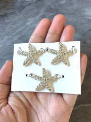 WHOLESALE Silver & rhinestone crystal pave stone starfish connector beads, diamond star 2 hole bracelet earring necklace jewelry
