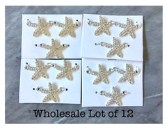 WHOLESALE Silver & rhinestone crystal pave stone starfish connector beads, diamond star 2 hole bracelet earring necklace jewelry