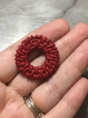 Maroon Red Ratton Acrylic Beads, circle cutout acrylic 32mm Earring Necklace pendant bead, one hole at top DIY blanks rattan straw hay