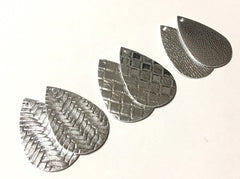 Silver Gold Vegan Leather Blanks Cutout, earring bead jewelry making, 57mm teardrop jewelry, neutral pendant layering earrings fabric