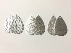 Silver Vegan Leather Blanks Cutout, earring bead jewelry making, 57mm teardrop jewelry, silver pendant layering gray earrings fabric