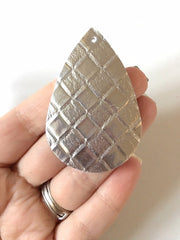 Silver Gold Vegan Leather Blanks Cutout, earring bead jewelry making, 57mm teardrop jewelry, neutral pendant layering earrings fabric