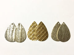 Gold Vegan Leather Blanks Cutout, earring bead jewelry making, 57mm teardrop jewelry, metallic pendant layering drop earrings fabric