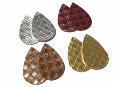 Colorful Woven Vegan Leather Blanks Cutout, earring bead jewelry making, 57mm teardrop jewelry, metallic pendant layering drop fabric