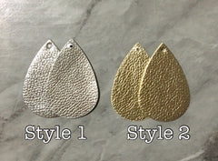 Gold & Silver Vegan Leather Blanks Cutout, earring bead jewelry making, 57mm teardrop jewelry, metallic pendant layering drop fabric