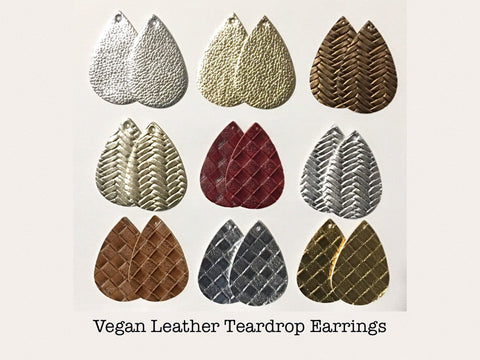 Silver Gold Vegan Leather Blanks Cutout, earring bead jewelry making, 57mm teardrop jewelry, neutral pendant layering earrings fabric