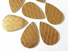 Gold woven Vegan Leather Blanks Cutout, earring bead jewelry making 57mm teardrop jewelry metallic pendant layering drop fabric
