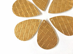 Gold woven Vegan Leather Blanks Cutout, earring bead jewelry making 57mm teardrop jewelry metallic pendant layering drop fabric