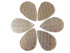 Silver woven Vegan Leather Blanks Cutout, earring bead jewelry making 57mm teardrop jewelry metallic pendant layering drop fabric