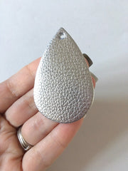 Silver woven Vegan Leather Blanks Cutout, earring bead jewelry making 57mm teardrop jewelry metallic pendant layering drop fabric