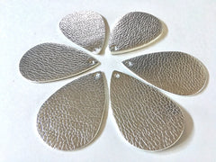 Silver woven Vegan Leather Blanks Cutout, earring bead jewelry making 57mm teardrop jewelry metallic pendant layering drop fabric