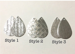 Silver Vegan Leather Blanks Cutout, earring bead jewelry making, 57mm teardrop jewelry, silver pendant layering gray earrings fabric