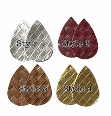 Colorful Woven Vegan Leather Blanks Cutout, earring bead jewelry making, 57mm teardrop jewelry, metallic pendant layering drop fabric