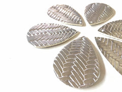 Silver chevron Vegan Leather Blanks Cutout, earring bead jewelry making 57mm teardrop jewelry metallic pendant layering drop fabric