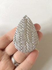 Silver chevron Vegan Leather Blanks Cutout, earring bead jewelry making 57mm teardrop jewelry metallic pendant layering drop fabric