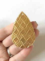 Gold woven Vegan Leather Blanks Cutout, earring bead jewelry making 57mm teardrop jewelry metallic pendant layering drop fabric