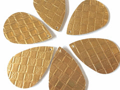 Gold woven Vegan Leather Blanks Cutout, earring bead jewelry making 57mm teardrop jewelry metallic pendant layering drop fabric