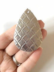 Silver woven Vegan Leather Blanks Cutout, earring bead jewelry making 57mm teardrop jewelry metallic pendant layering drop fabric