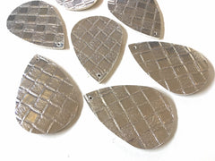 Silver woven Vegan Leather Blanks Cutout, earring bead jewelry making 57mm teardrop jewelry metallic pendant layering drop fabric