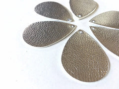 Silver woven Vegan Leather Blanks Cutout, earring bead jewelry making 57mm teardrop jewelry metallic pendant layering drop fabric