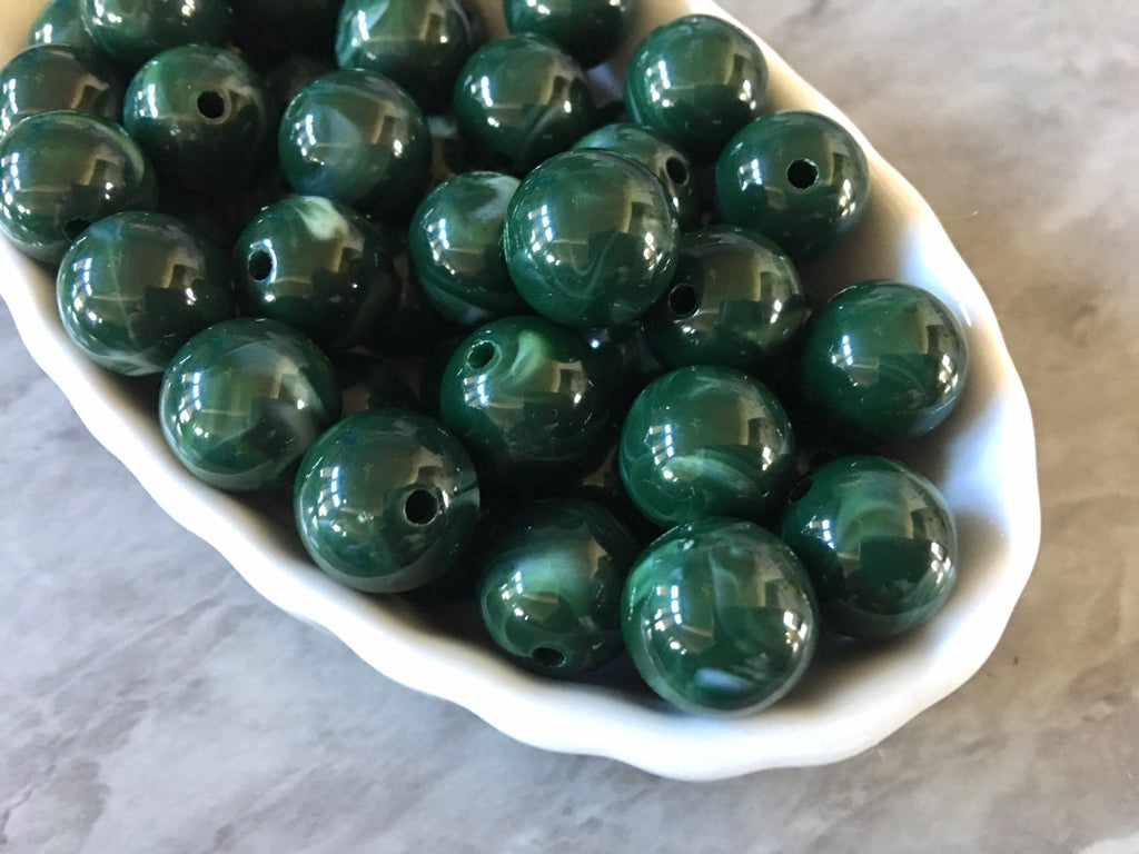 Forest Green 14mm round beads, gumball beads, bubblegum beads, chunky beads necklace jewelry, chunky necklace circle girls