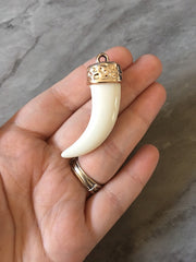 Cream Elephant Tusk Pendant, long horn pendant, elephant pendant, copper pendant, long pendant off white necklace jewelry thin chain