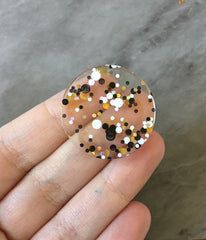 Black + White “LA Party” Boho Confetti Acrylic Resin Beads, round cutout 30mm Earring Necklace pendant one hole DIY blanks acetate