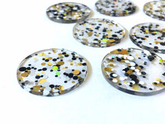 Black + White “LA Party” Boho Confetti Acrylic Resin Beads, round cutout 30mm Earring Necklace pendant one hole DIY blanks acetate