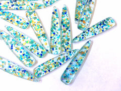 Mint + Blue “Shoreline Party” Boho Confetti Acrylic Resin Beads, teardrop cutout 56mm Earring Necklace pendant bead DIY blanks acetate
