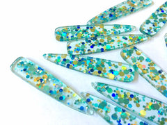 Mint + Blue “Shoreline Party” Boho Confetti Acrylic Resin Beads, teardrop cutout 56mm Earring Necklace pendant bead DIY blanks acetate