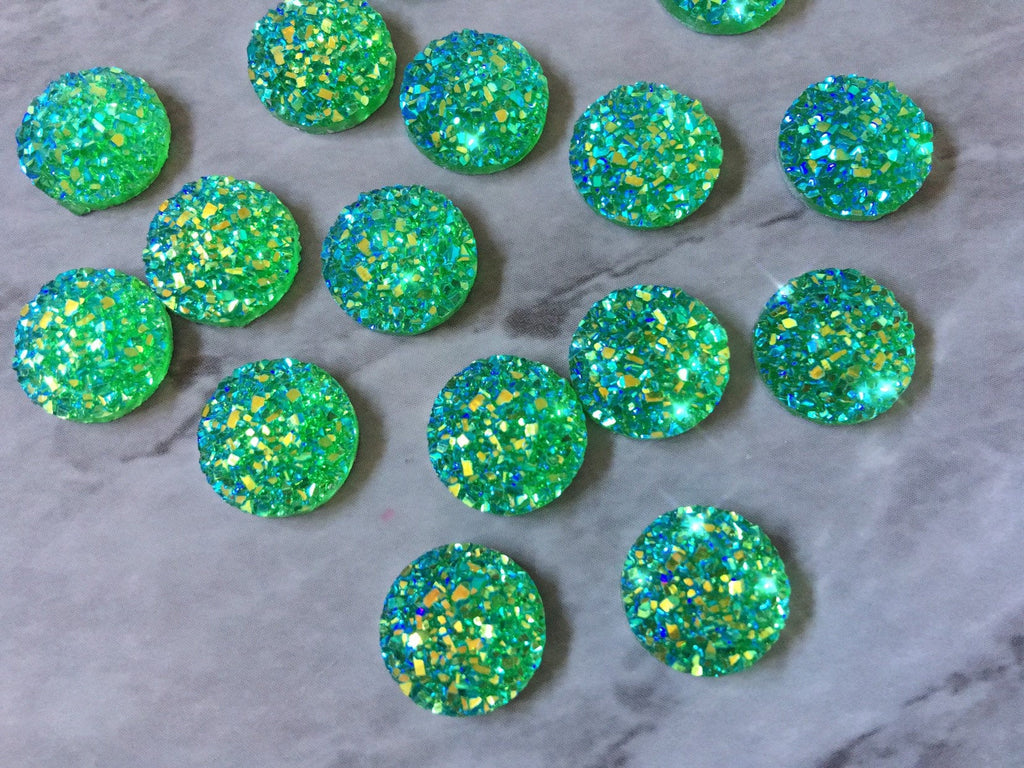 12mm Druzy Cabochons, GREEN sparkle jewelry making kit, earring set, diy jewelry, druzy studs, 12mm Druzy, cabochon, stud earrings green
