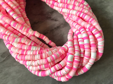 Pink Ombré 4mm WHOLESALE rubber disc beads, 16” strand heishi beads, colorful round polymer beads, colorful pride clearance donut beads