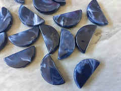 Navy Blue Half Moon acrylic Beads, semi circle painted beads 20mm beads, craft supplies, bangle bracelets earrings or necklaces dark blue