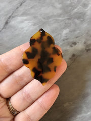 Brown Tortoise Shell Pendant Crackle Beads, teardrop cutout acrylic 47mm Earring Necklace pendant bead one hole at top, colorful acrylic