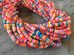 Rainbow BRIGHT 4mm WHOLESALE rubber disc beads, 16” strand heishi beads, colorful round polymer beads, colorful pride clearance donut